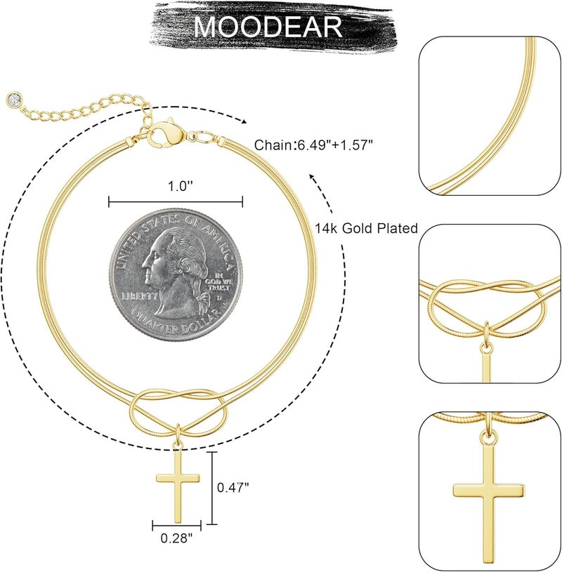 Moodear Valentines Day Gifts for Her, Dainty 925 Sterling Silver/14k Gold Plated CZ Cross Bracelet Layered Snake Pearl Chain Knot Bracelets for Women Trendy Religious Christian Jewelry - Image 5